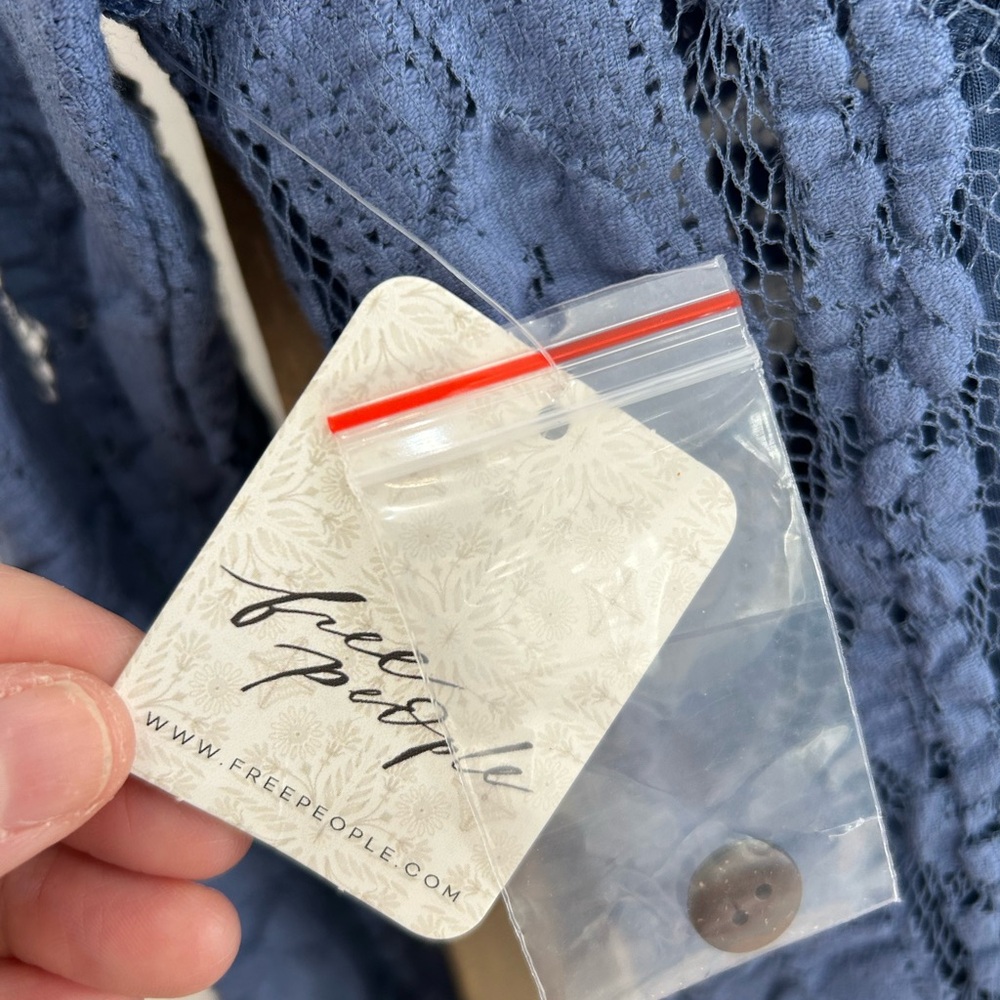 Free People Shayla Lace Slip Mini Dress Long Sleeve Denim Gray Size XS NWT Boho - Picture 8 of 10